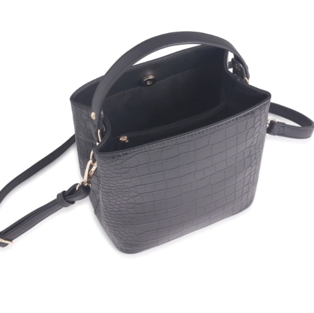 AOTA Elena Bag Black Faux Croc Leather Handbag Purse - Picture 6 of 9